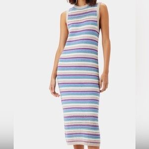 Amour Vert Louise Crochet Multicolor Boho Silk‎ Linen Blend Sweater Dress XL